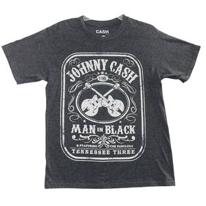 Johnny Cash T Shirt Mens‎ Medium Gray Country Music Guitars Man in Black